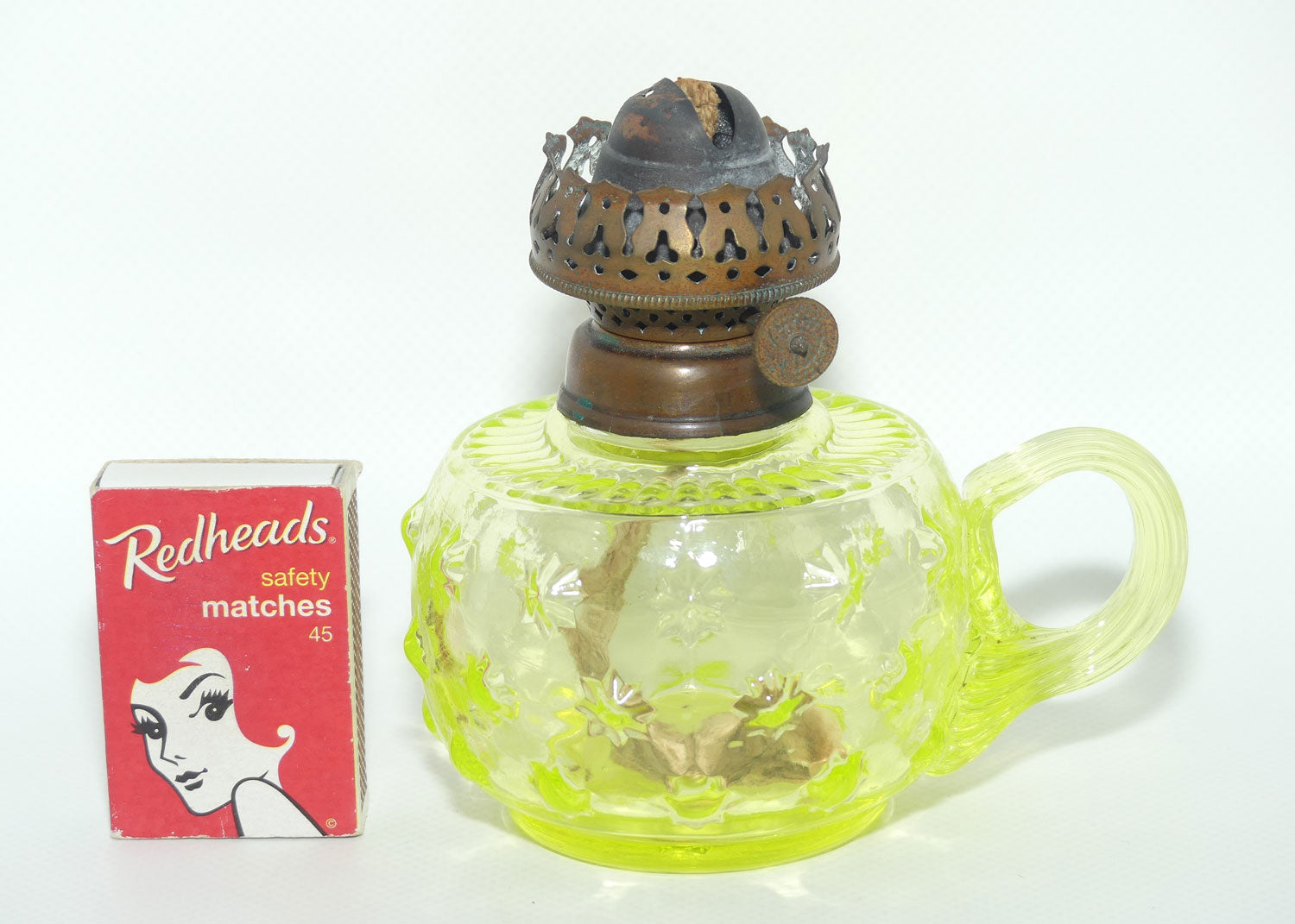 Uranium glass finger lamp with applied Star pattern | No Chimney