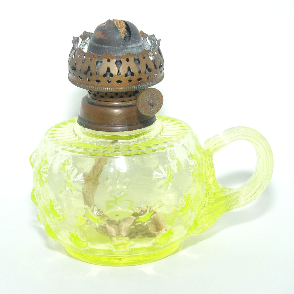 Uranium glass finger lamp with applied Star pattern | No Chimney