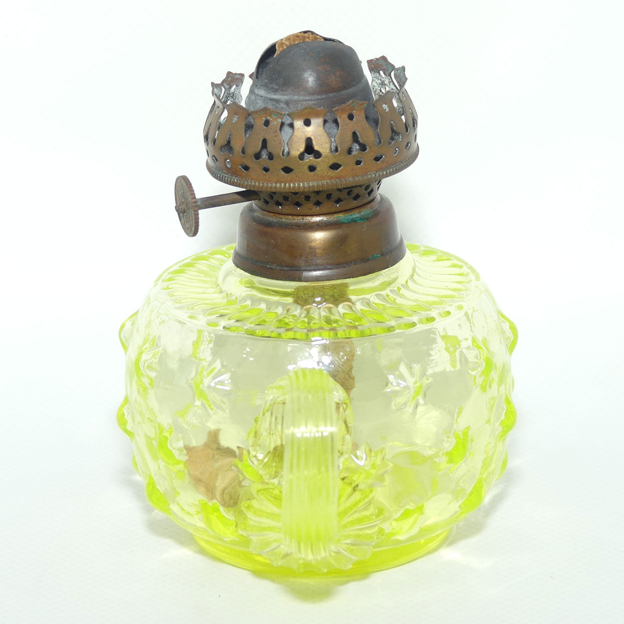 Uranium glass finger lamp with applied Star pattern | No Chimney