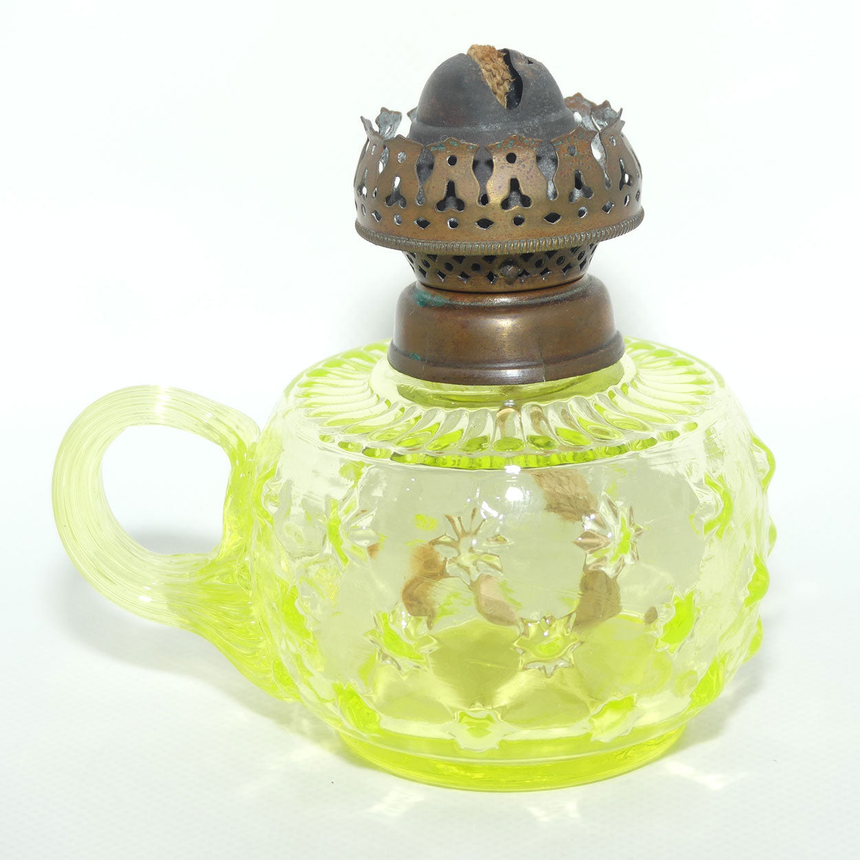 Uranium glass finger lamp with applied Star pattern | No Chimney