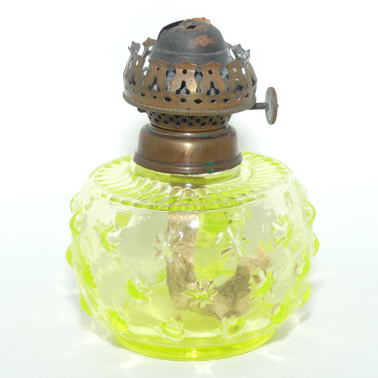 Uranium glass finger lamp with applied Star pattern | No Chimney