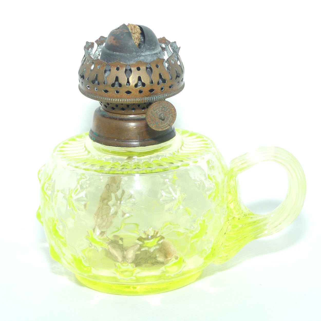 Uranium glass finger lamp with applied Star pattern | No Chimney