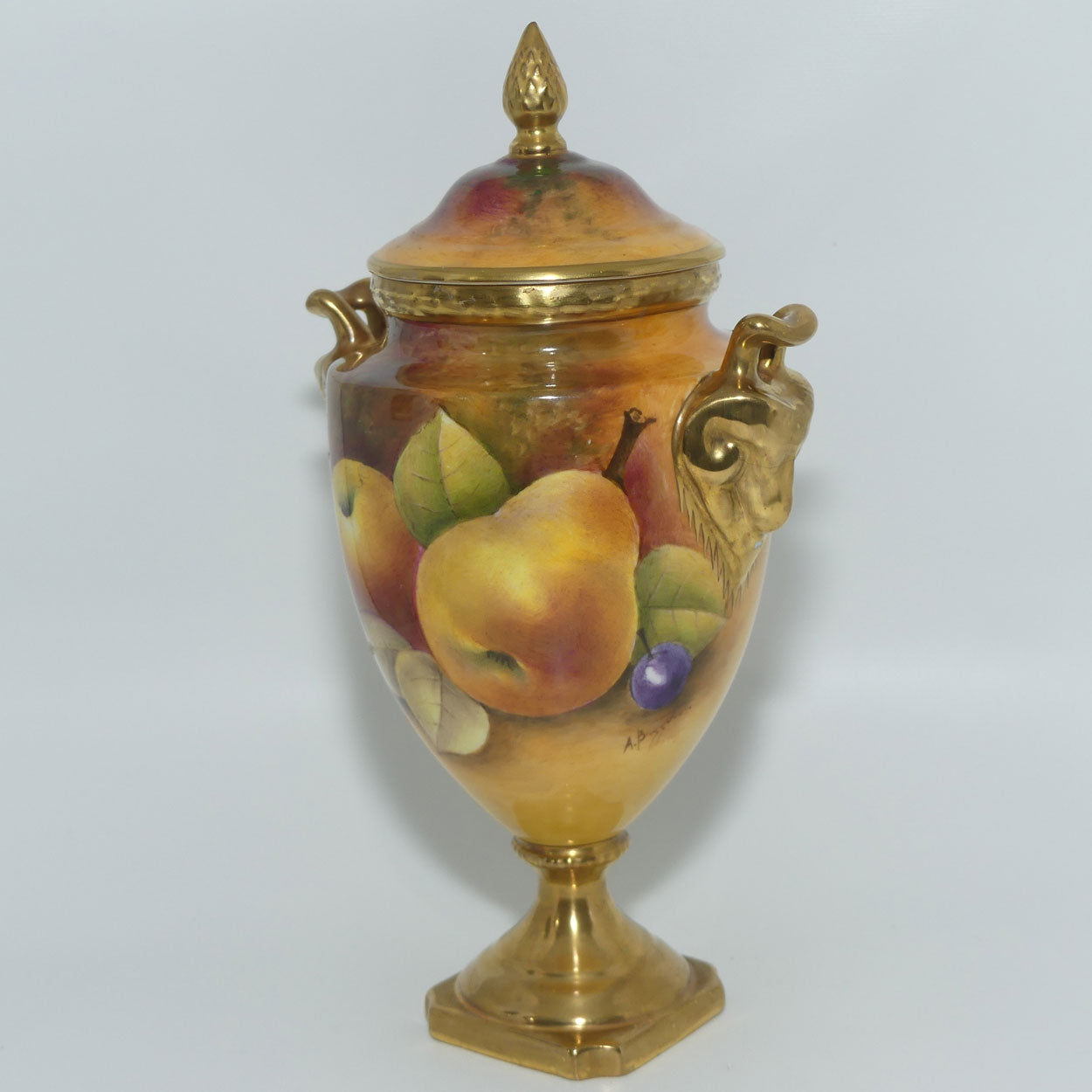 Coalport Hand Painted Fruit Urn #2 | Satyr Handles | signed A Baggott