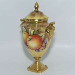 Coalport Hand Painted Fruit Urn #1 | Satyr Handles | signed N Lear