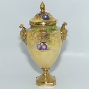 Coalport Hand Painted Fruit Urn #1 | Satyr Handles | signed N Lear