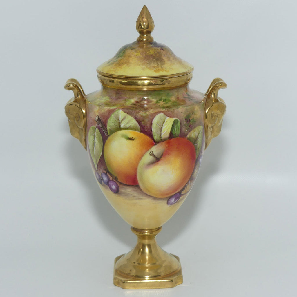 Coalport Hand Painted Fruit Urn #1 | Satyr Handles | signed N Lear