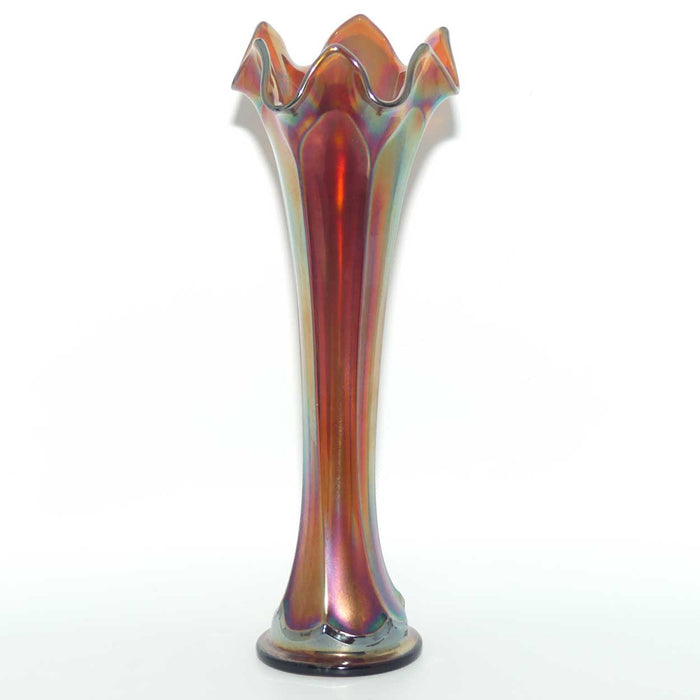 Dark Plum Marigold Carnival Glass vase | 24cm | possibly Fenton