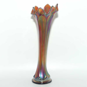 Dark Plum Marigold Carnival Glass vase | 24cm | possibly Fenton