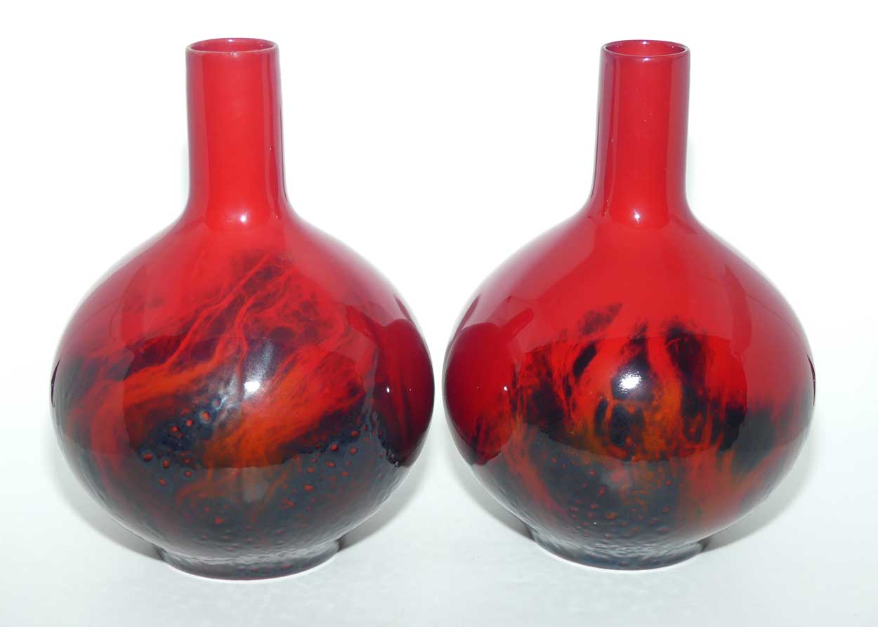 Royal Doulton Flambe Veined pair of tall neck bulbous vases