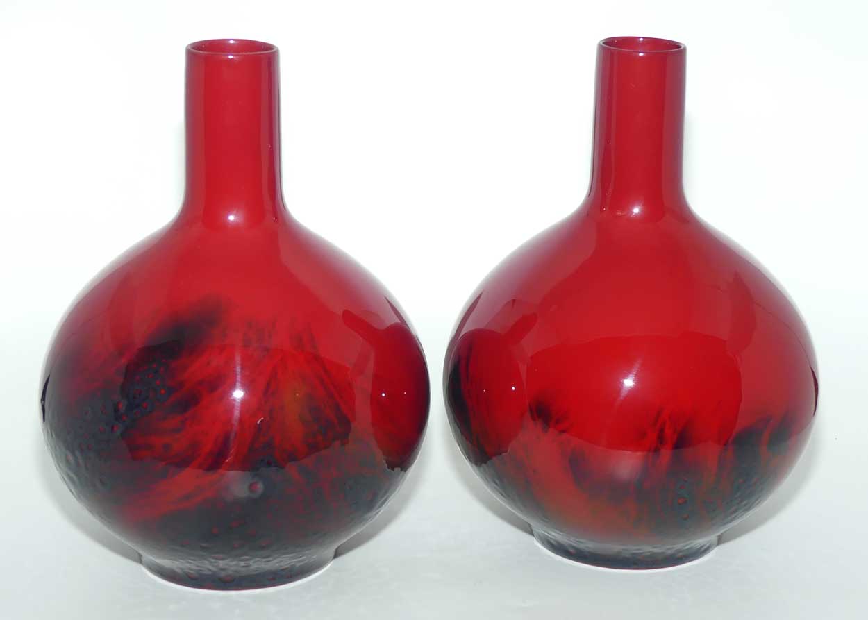 Royal Doulton Flambe Veined pair of tall neck bulbous vases