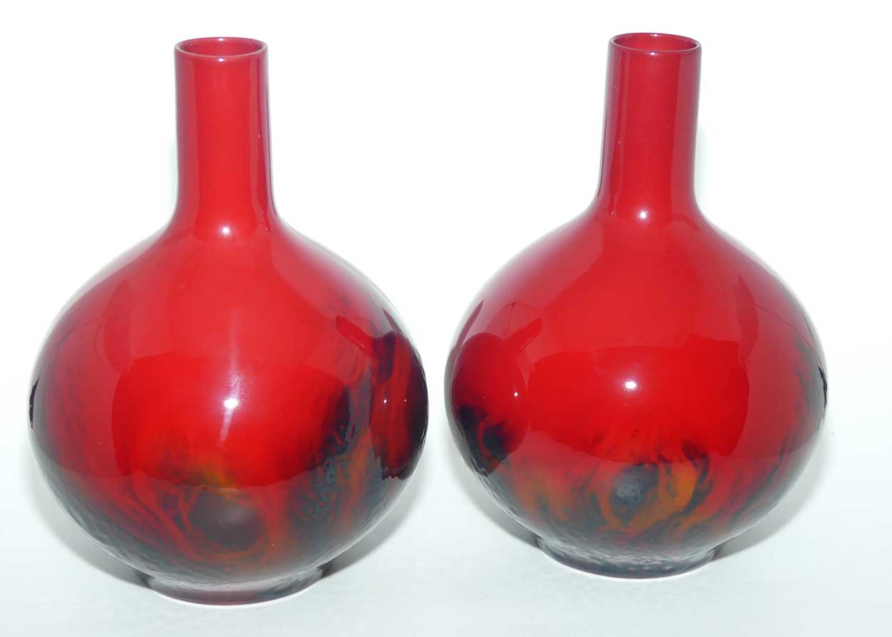 Royal Doulton Flambe Veined pair of tall neck bulbous vases