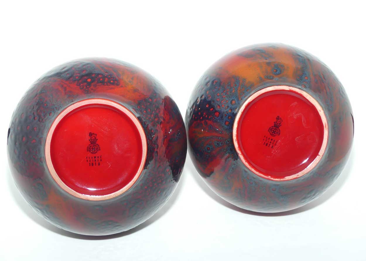 Royal Doulton Flambe Veined pair of tall neck bulbous vases
