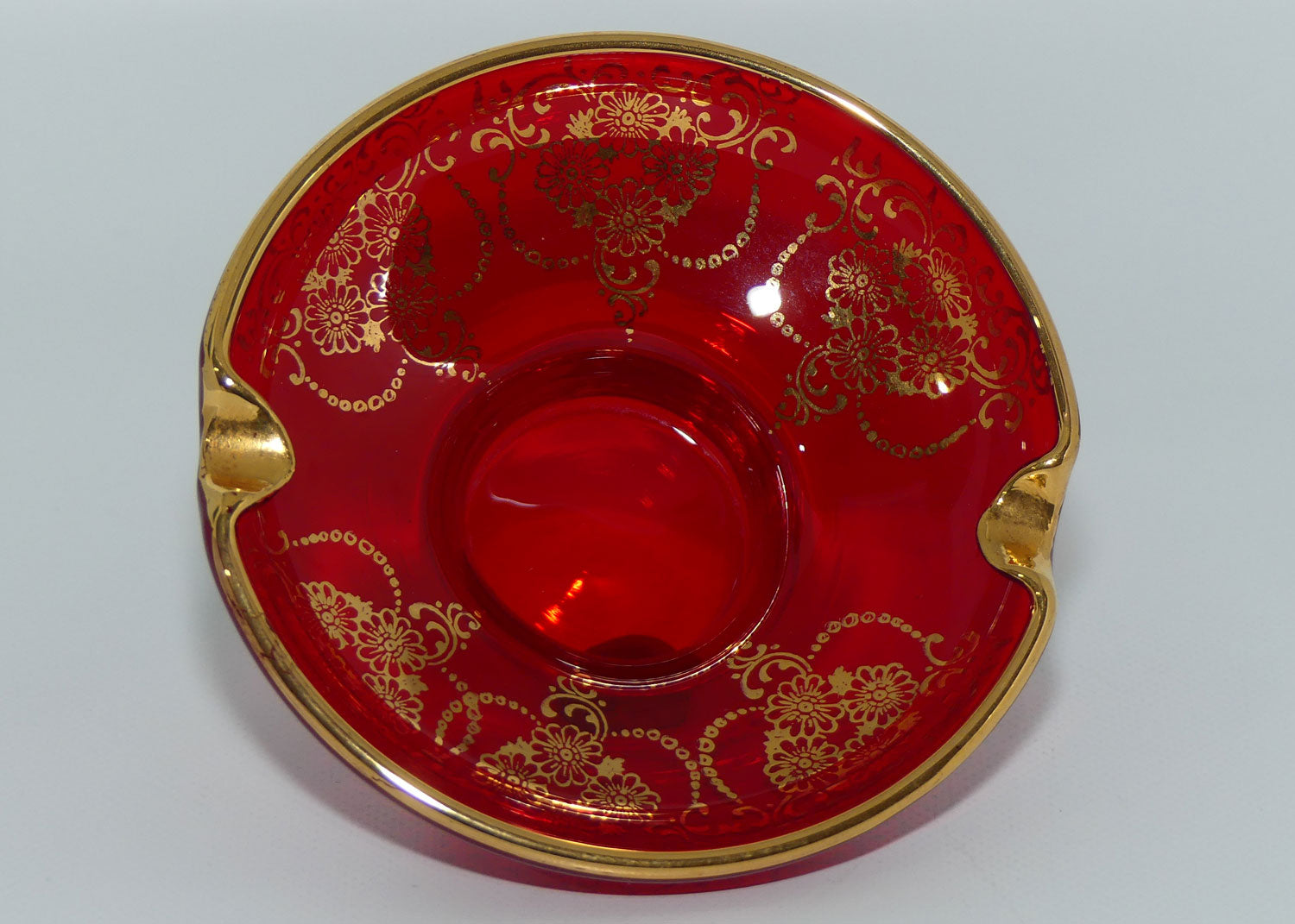 Venetian Art Glass | Ruby and Gilt ashtray