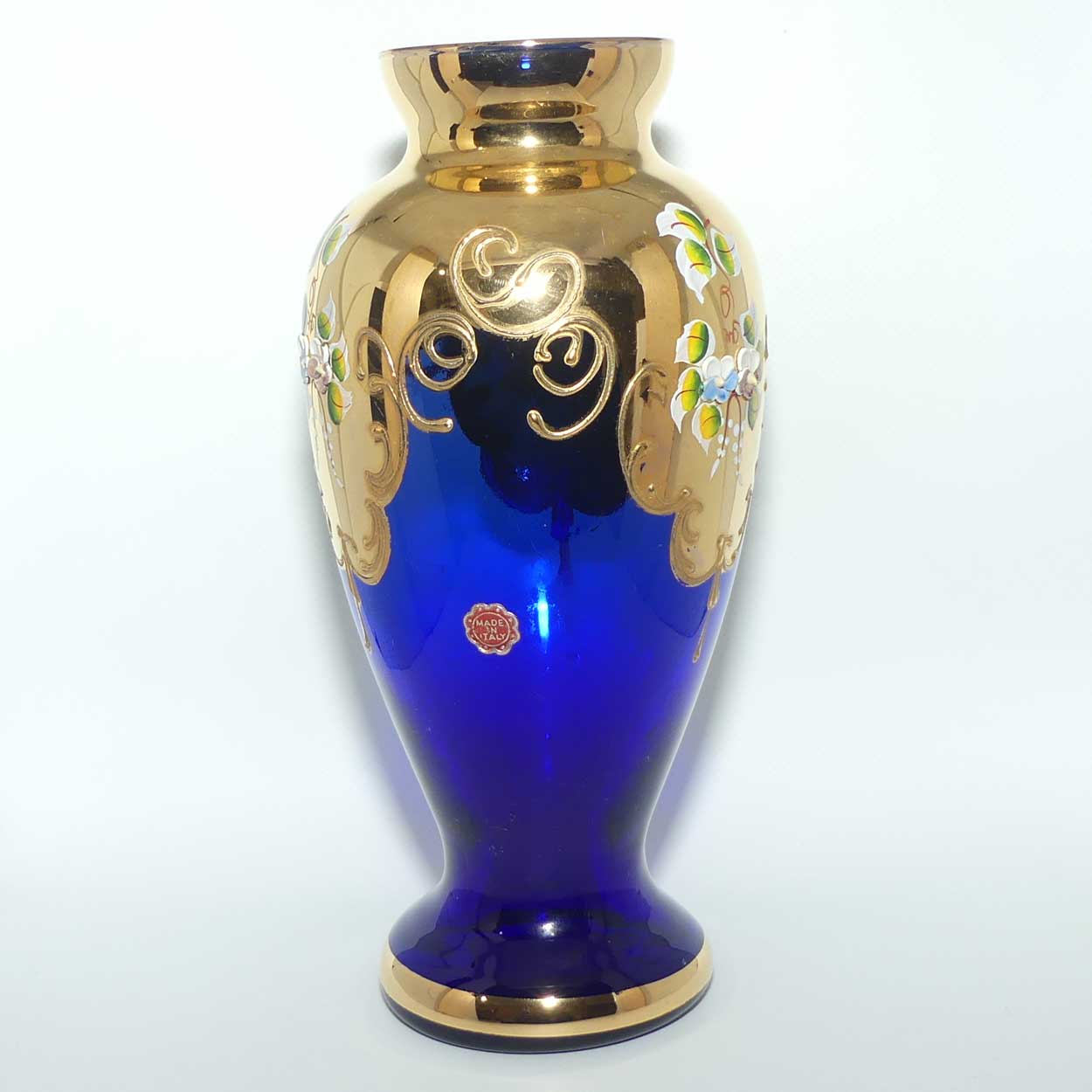 Hand enamelled floral decoration Blue and Gilt vase | Made in Italy