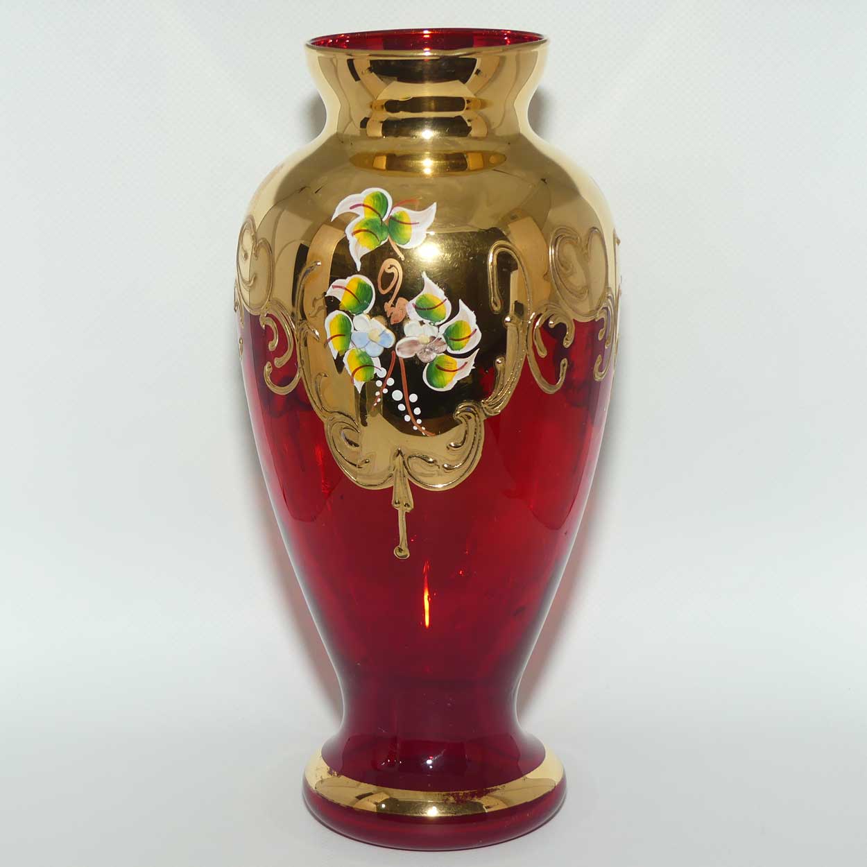 Hand enamelled floral decoration Red and Gilt vase | Made in Italy