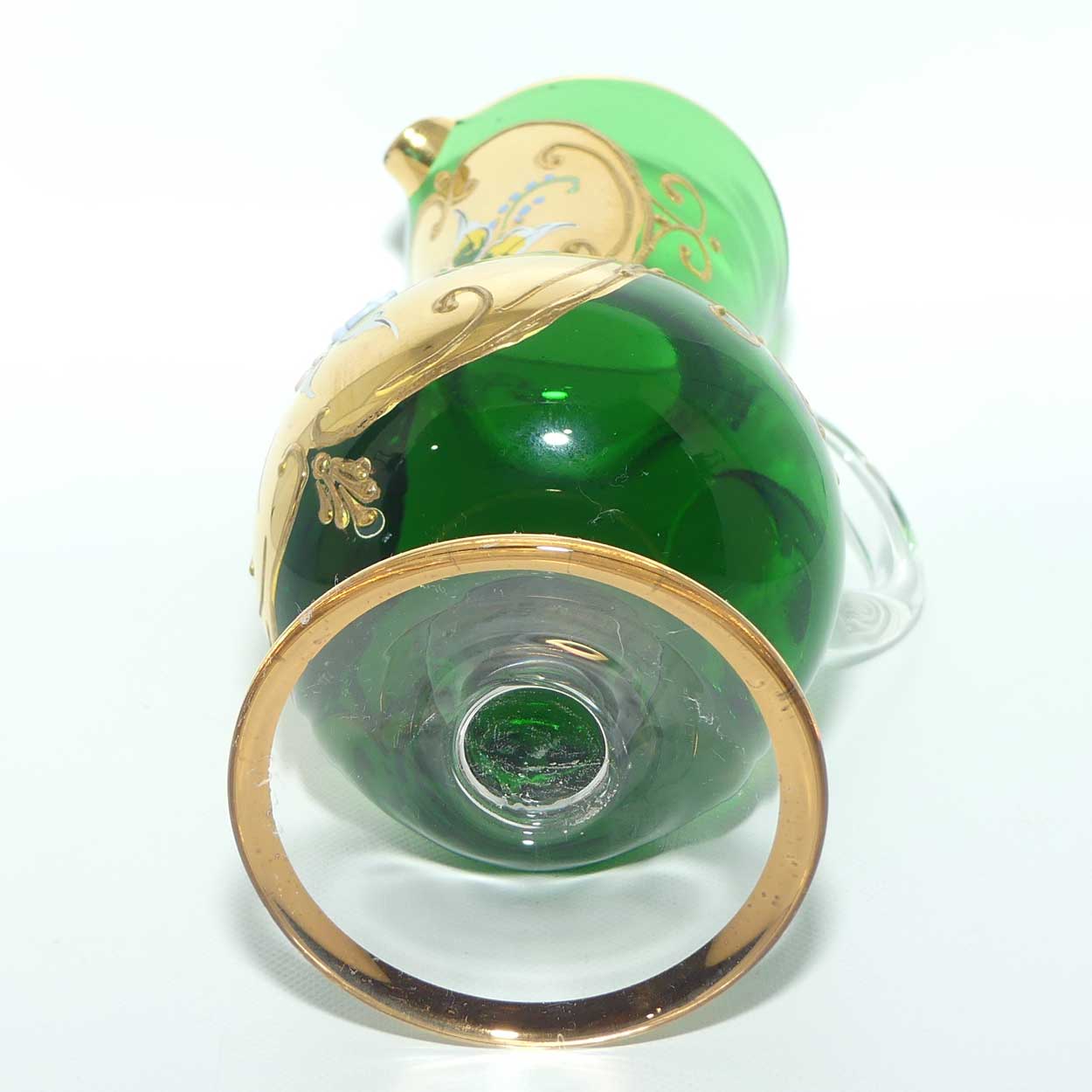 Venetian Hand Painted Floral decoration and Gilt on Emerald Green jug