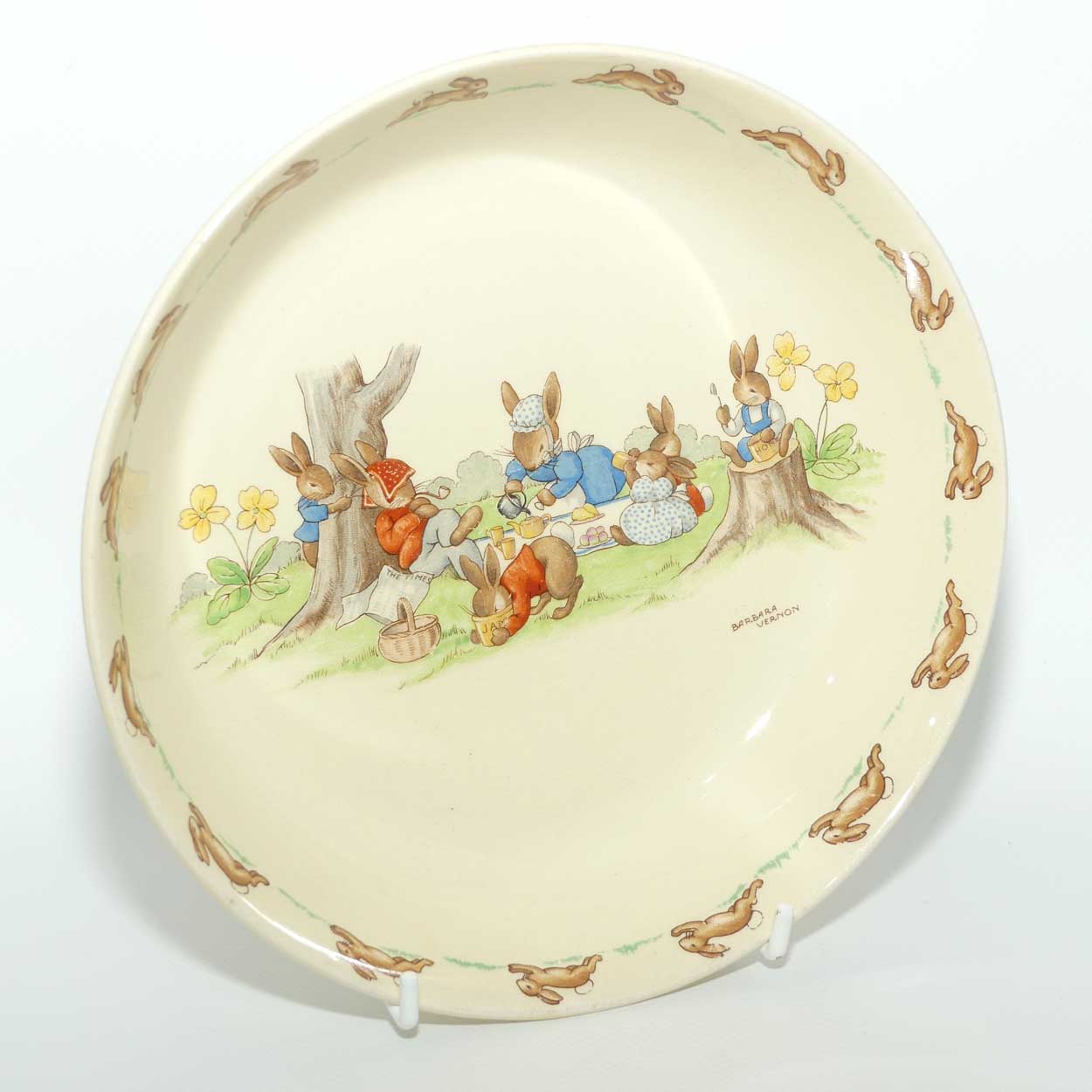 Royal Doulton Bunnykins Picnic large round bowl signed Barbara Vernon