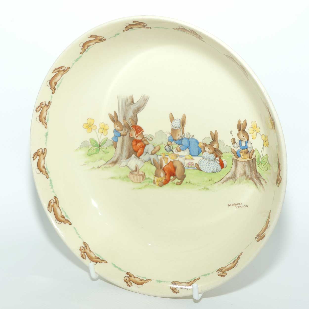 Royal Doulton Bunnykins Picnic large round bowl signed Barbara Vernon