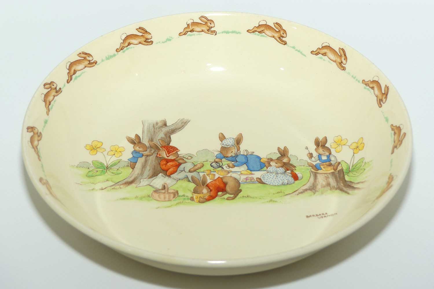 Royal Doulton Bunnykins Picnic large round bowl signed Barbara Vernon
