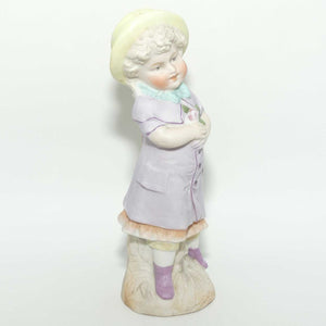 Victorian era Bisque figure of a Girl in Yellow Bonnet