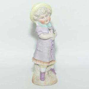 Victorian era Bisque figure of a Girl in Yellow Bonnet