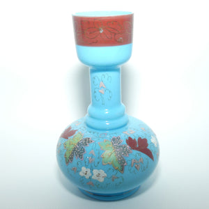 Victorian era Hand Enamelled vase on Turquoise Glass body