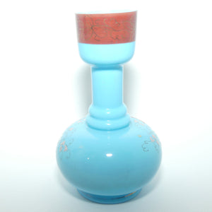 Victorian era Hand Enamelled vase on Turquoise Glass body