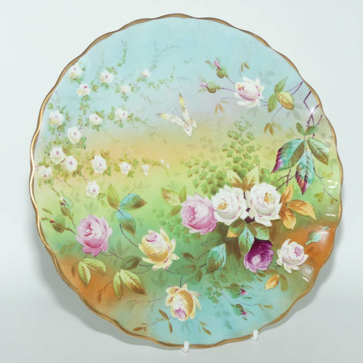 Victorian era hand painted Roses plate with Butterfly | c.1880