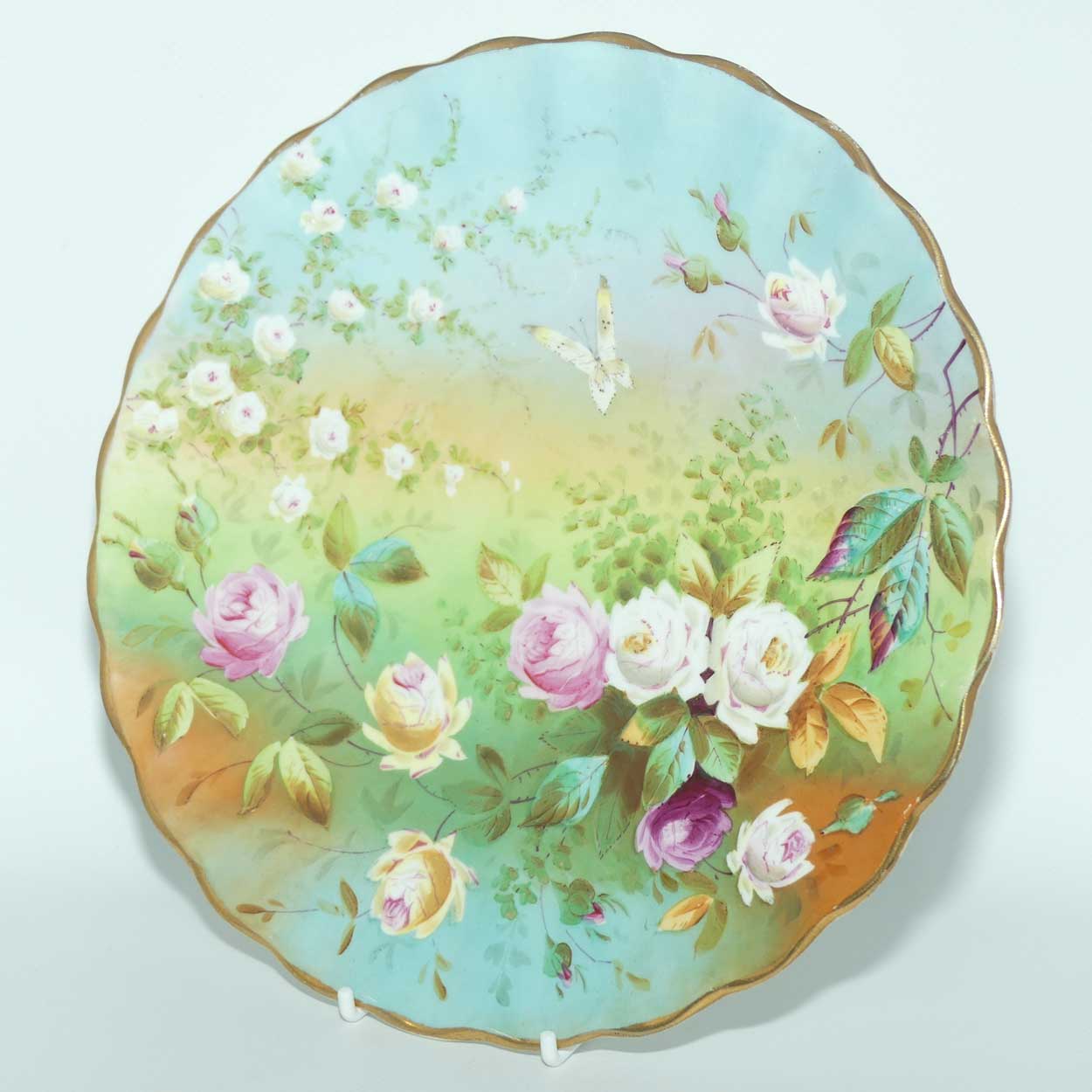 Victorian era hand painted Roses plate with Butterfly | c.1880