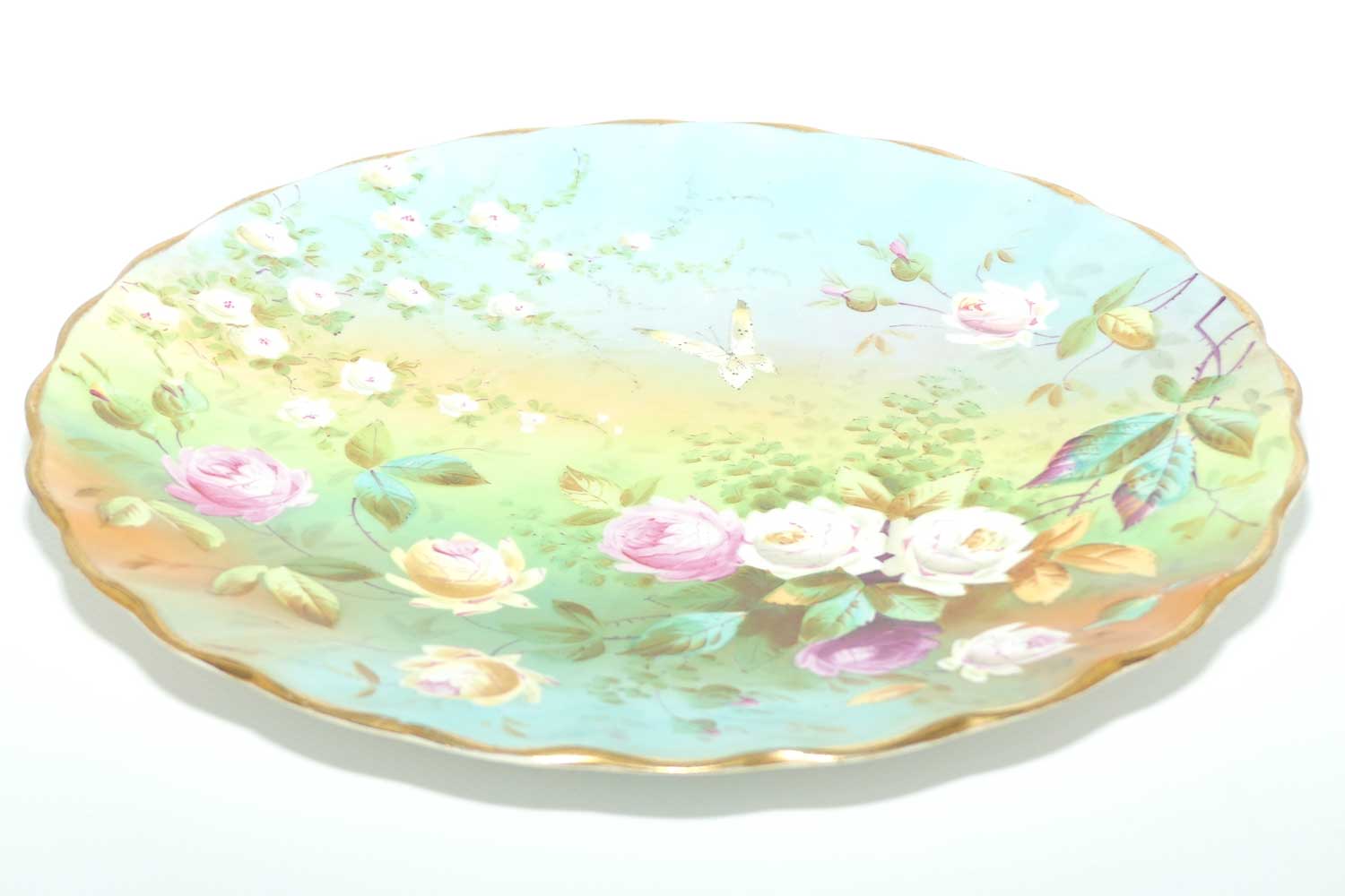 Victorian era hand painted Roses plate with Butterfly | c.1880