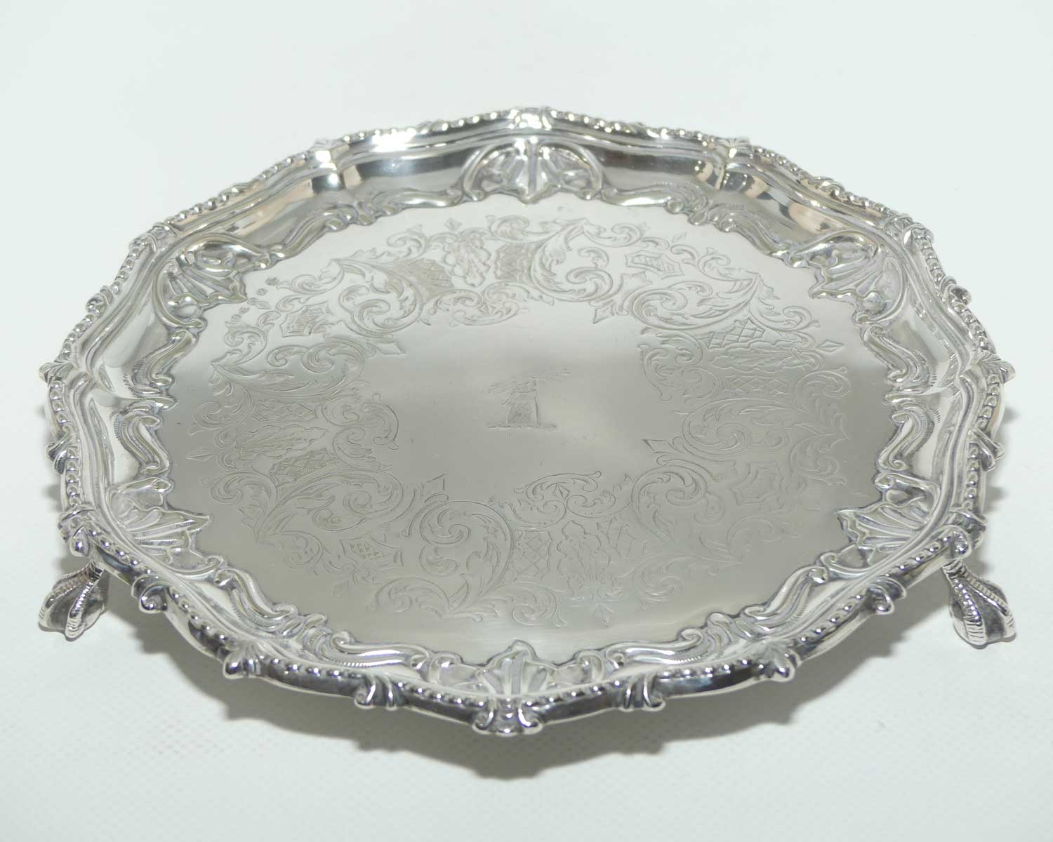 Victorian era Silver Plated salver with Ball and Claw feet
