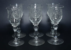 Victorian era Fine Floral Decorated Crystal set of 6 Liqueur glasses