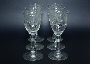 Victorian era Fine Floral Decorated Crystal set of 6 Liqueur glasses