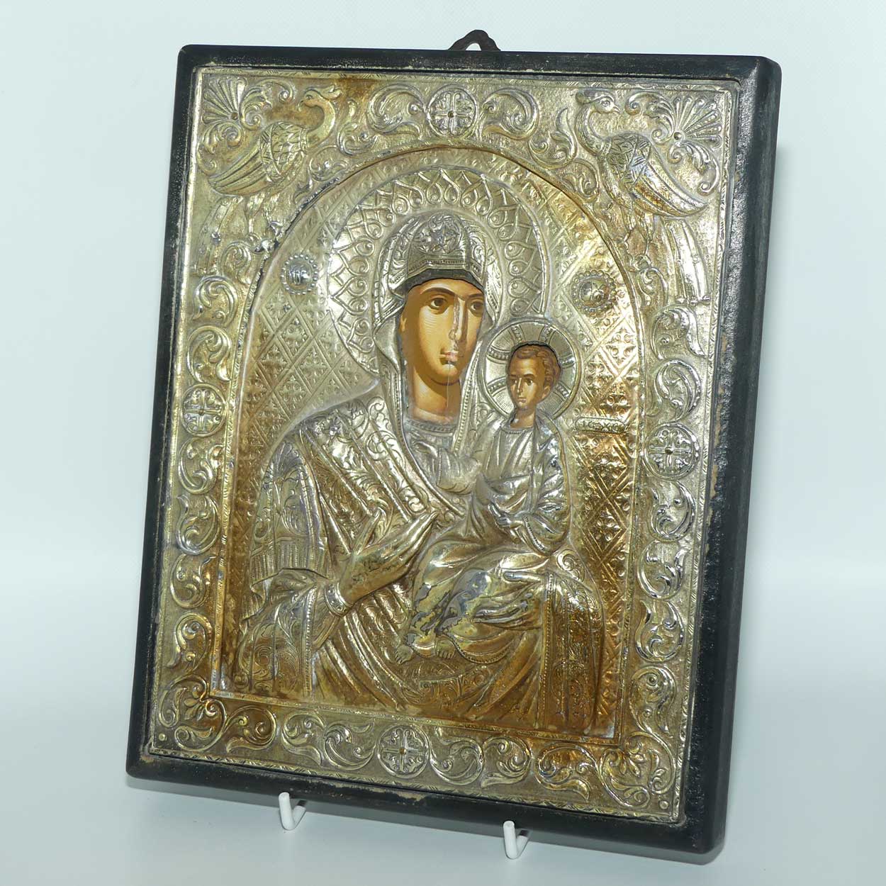 Early 20th Century to Vintage 950 Silver and Gilt Icon | Holy Virgin Mary