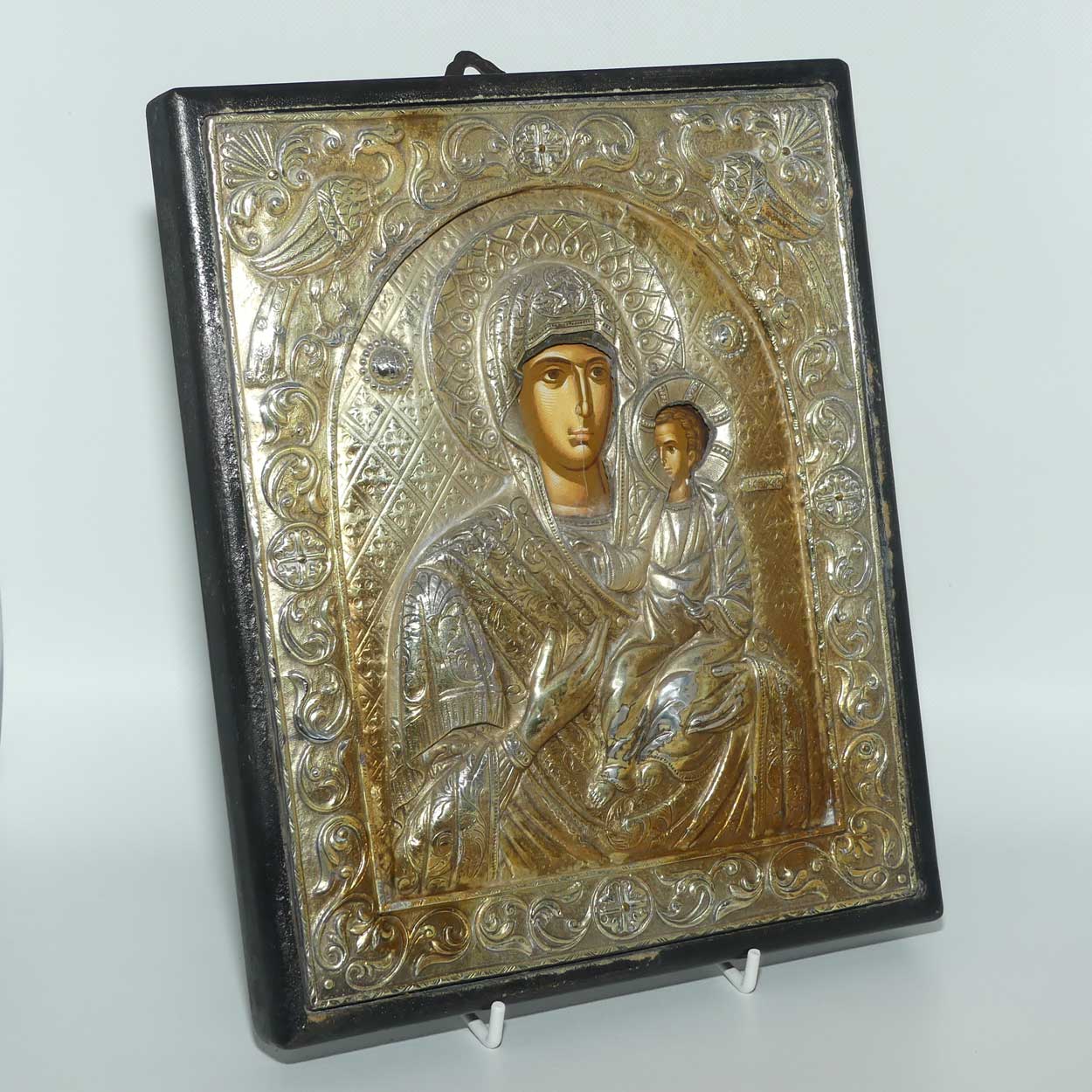 Early 20th Century to Vintage 950 Silver and Gilt Icon | Holy Virgin Mary