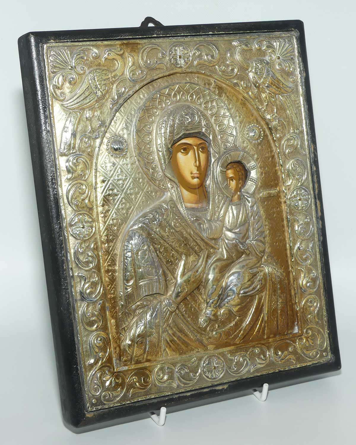 Early 20th Century to Vintage 950 Silver and Gilt Icon | Holy Virgin Mary