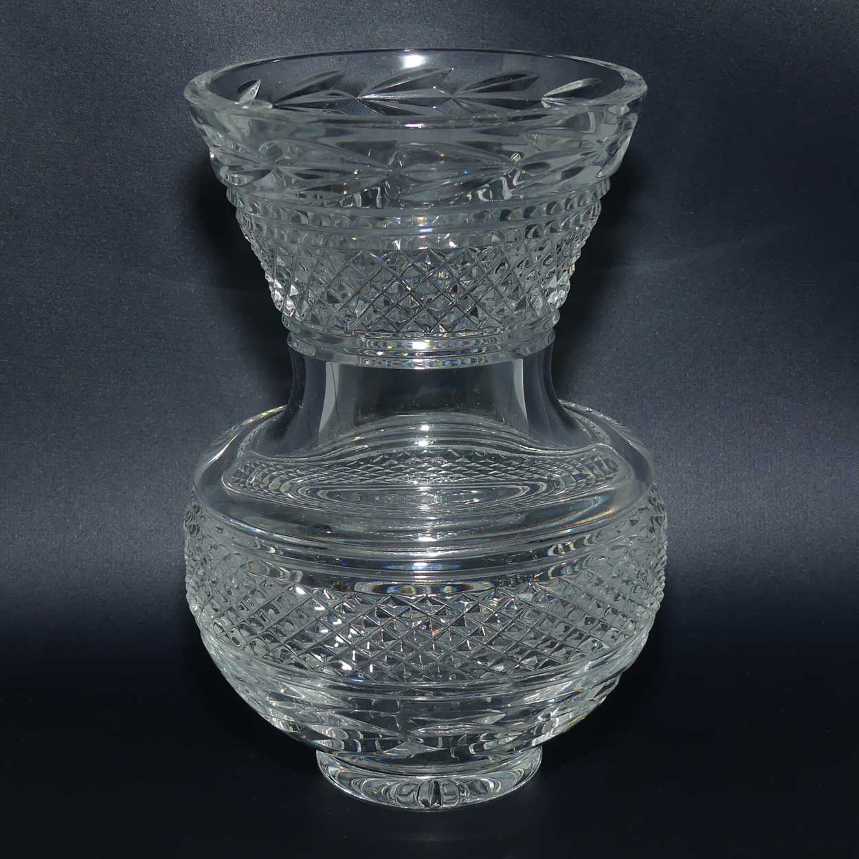 Bohemia Crystal  diamond pattern waisted vase | 3 Leaf border