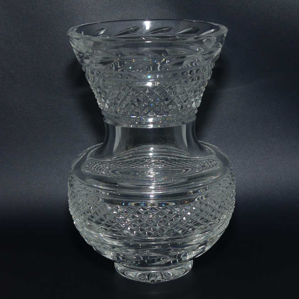Bohemia Crystal  diamond pattern waisted vase | 3 Leaf border
