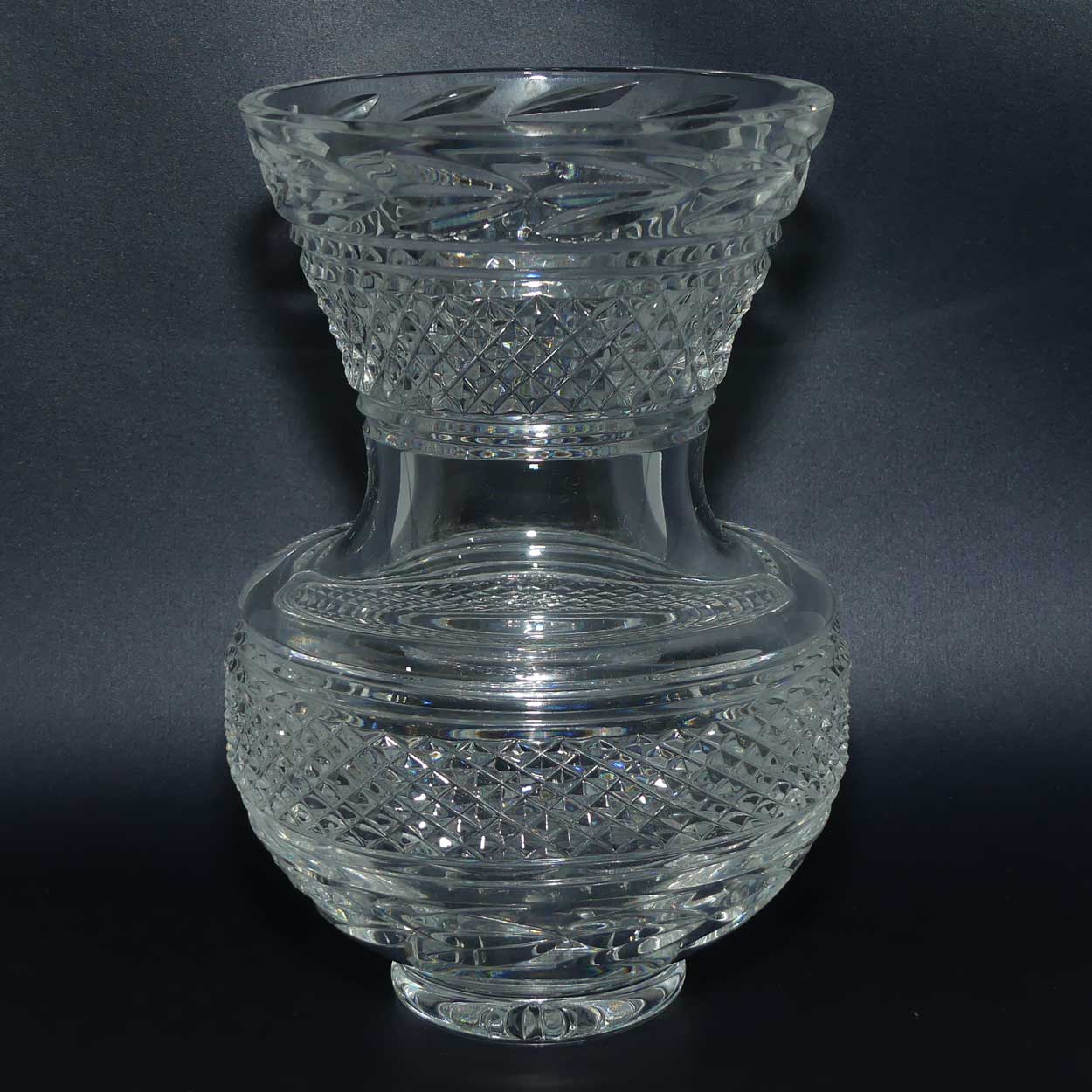 Bohemia Crystal  diamond pattern waisted vase | 3 Leaf border