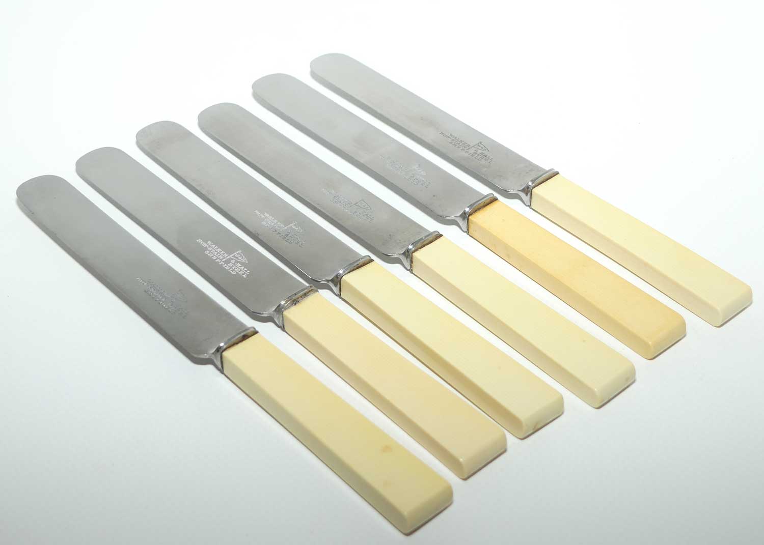 Walker and Hall Faux Bone Handle set of 6 knives | Stainless Blades | 20cm long | boxed