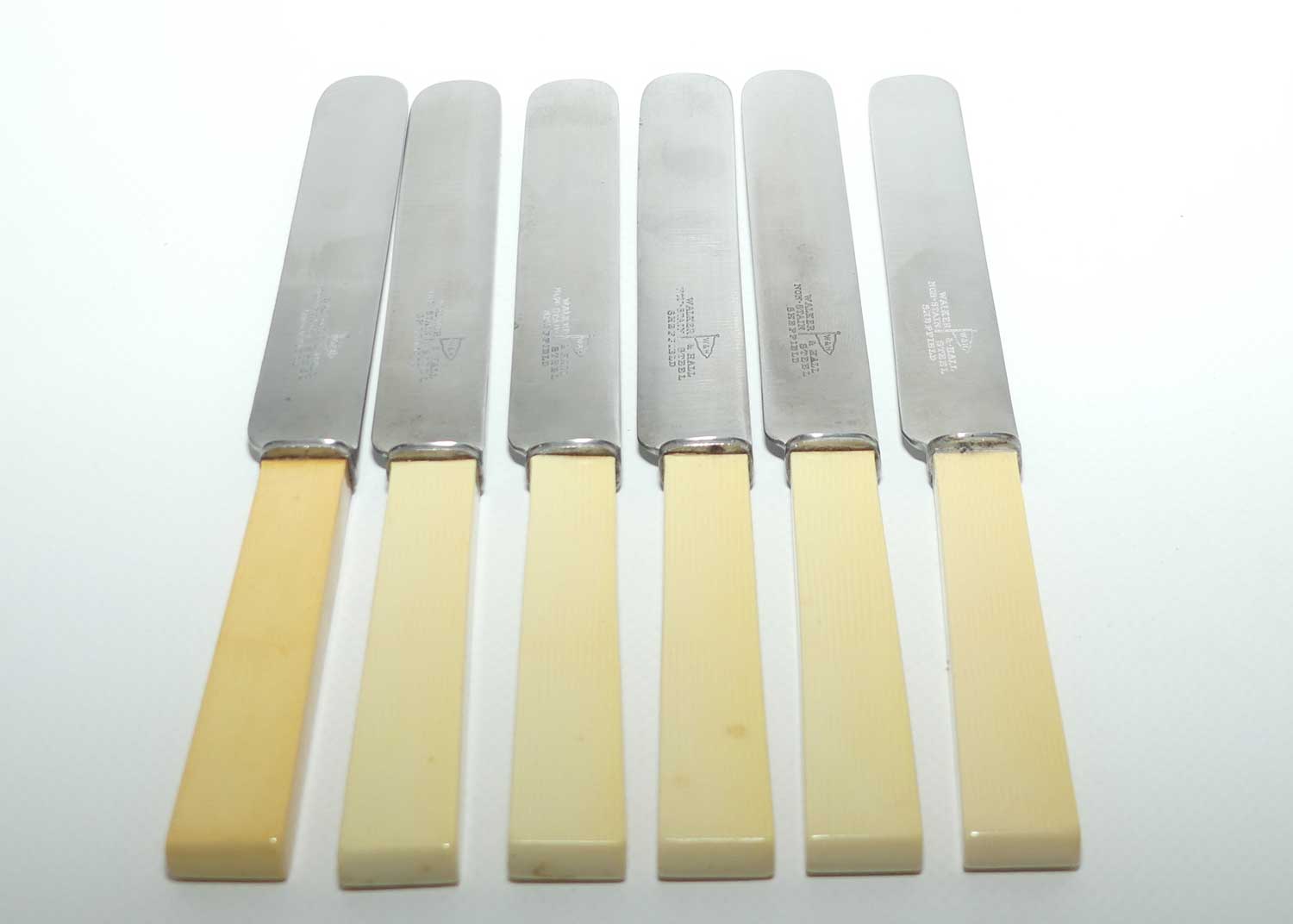 Walker and Hall Faux Bone Handle set of 6 knives | Stainless Blades | 20cm long | boxed