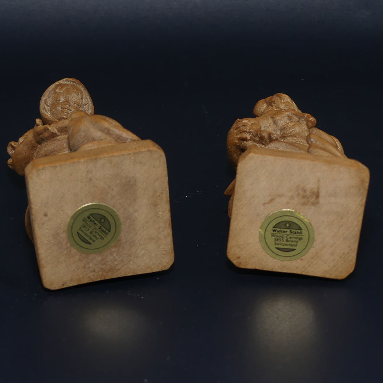 Pair of Wooden finely carved figures of Farm girls | Swiss | by Walter Stahli