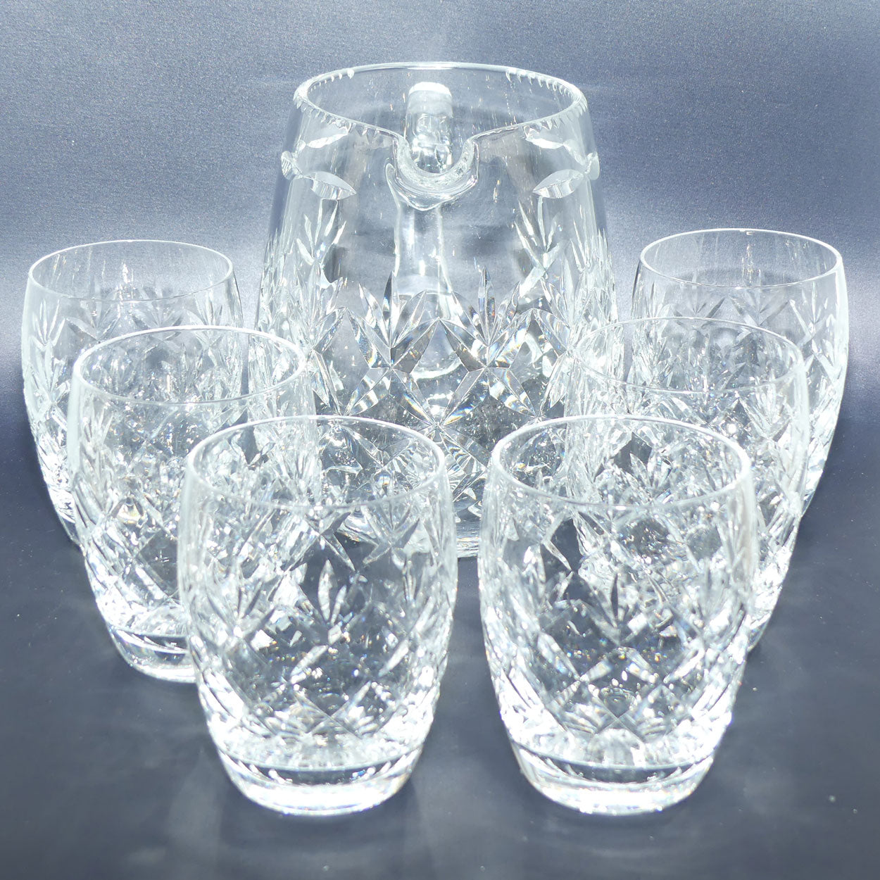 Webb Corbett Crystal | Fancy Diamond Cut Water Jug and 6 Glasses set