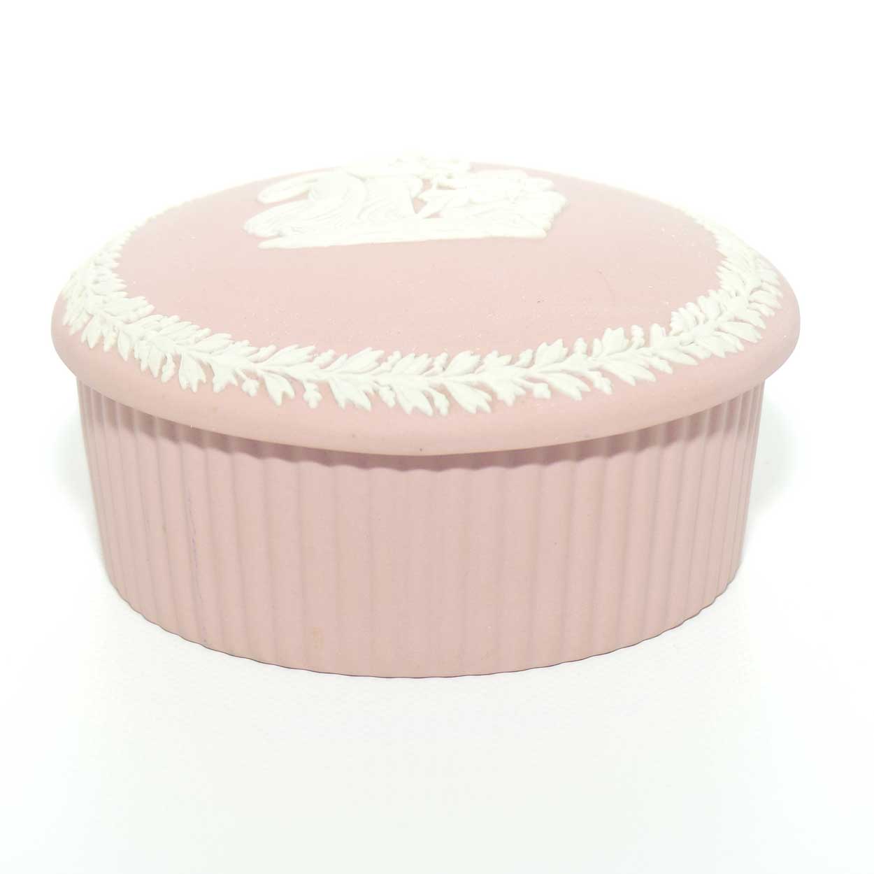 Wedgwood Jasper | White on Pink | Grecian Maidens trinket | Round with Ribbed base