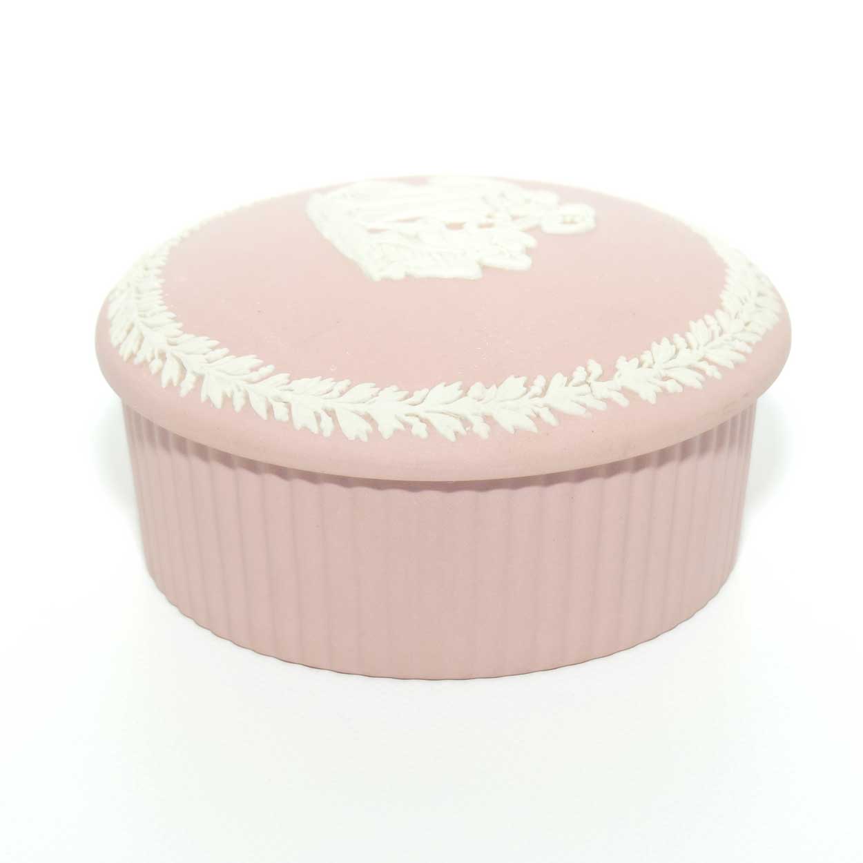 Wedgwood Jasper | White on Pink | Grecian Maidens trinket | Round with Ribbed base