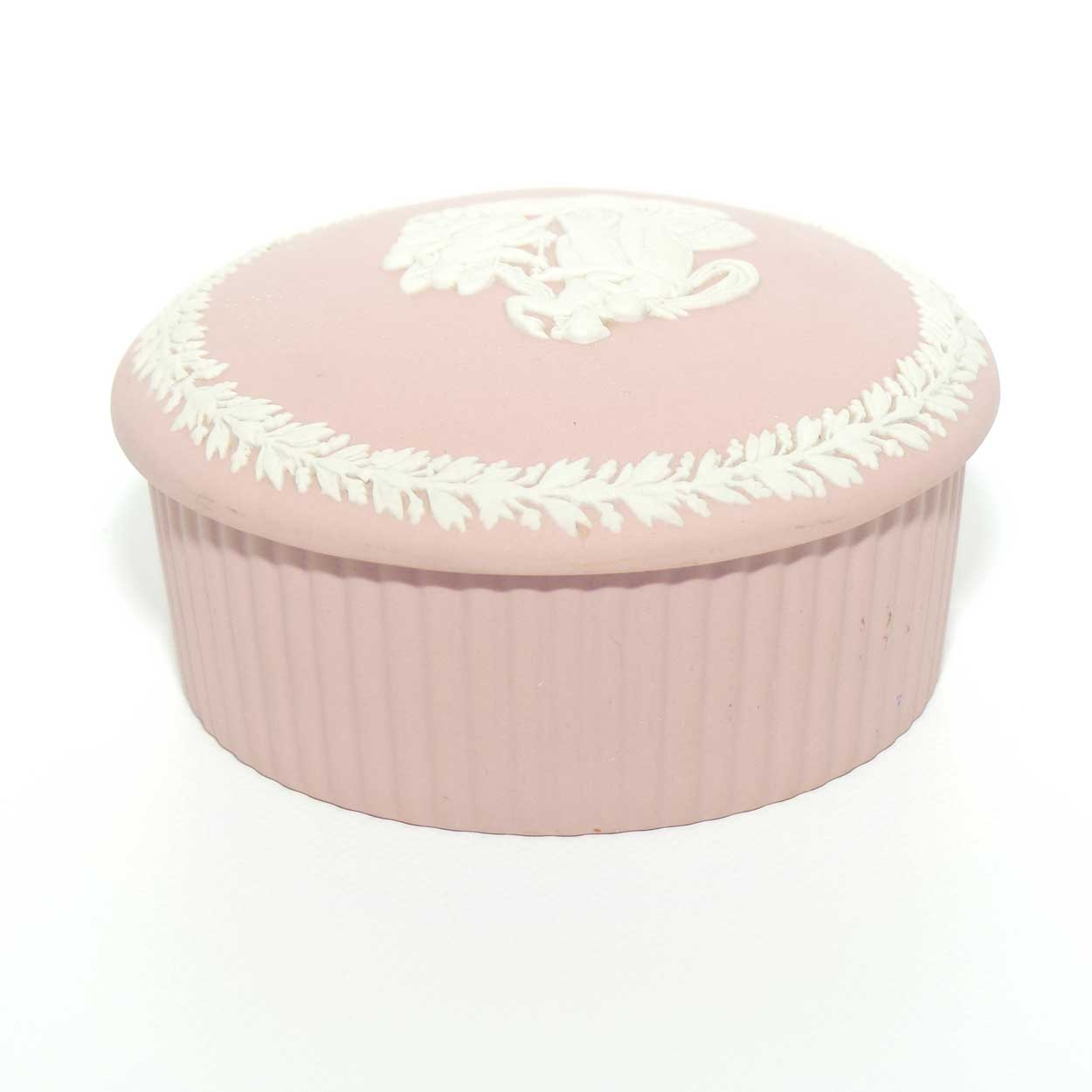 Wedgwood Jasper | White on Pink | Grecian Maidens trinket | Round with Ribbed base