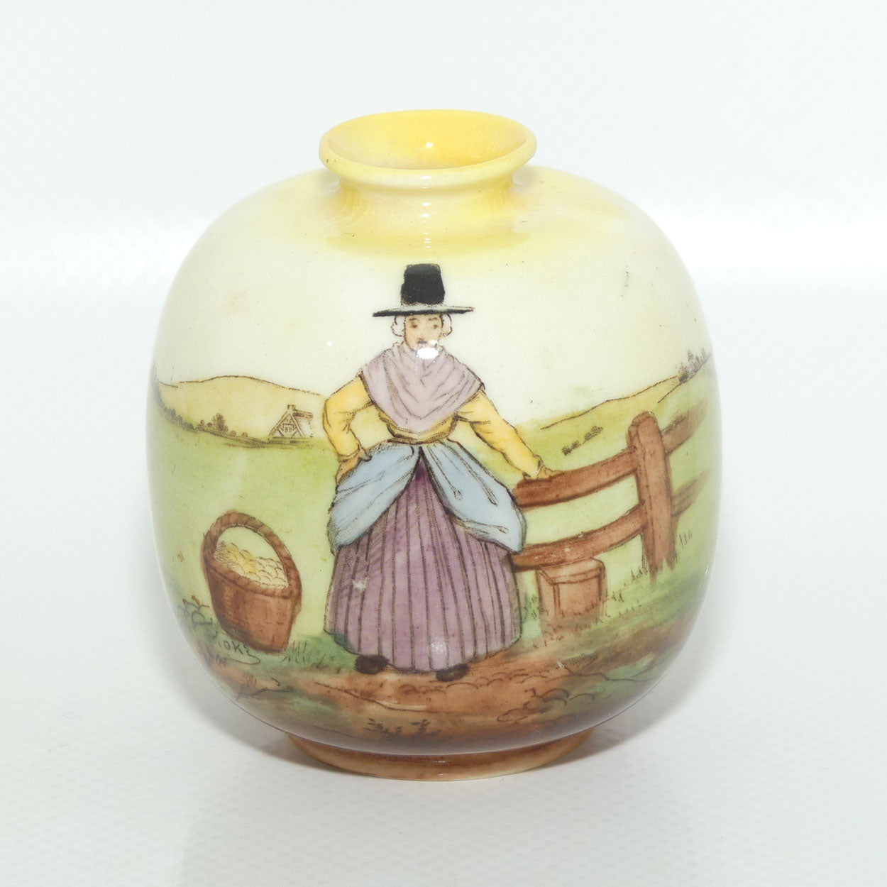 Royal Doulton Welsh miniature ball shape vase | Woman at Fence