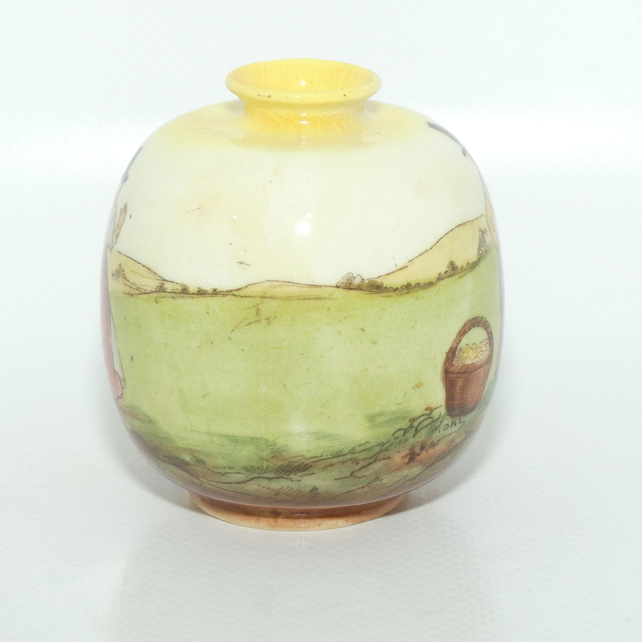 Royal Doulton Welsh miniature ball shape vase | Woman at Fence