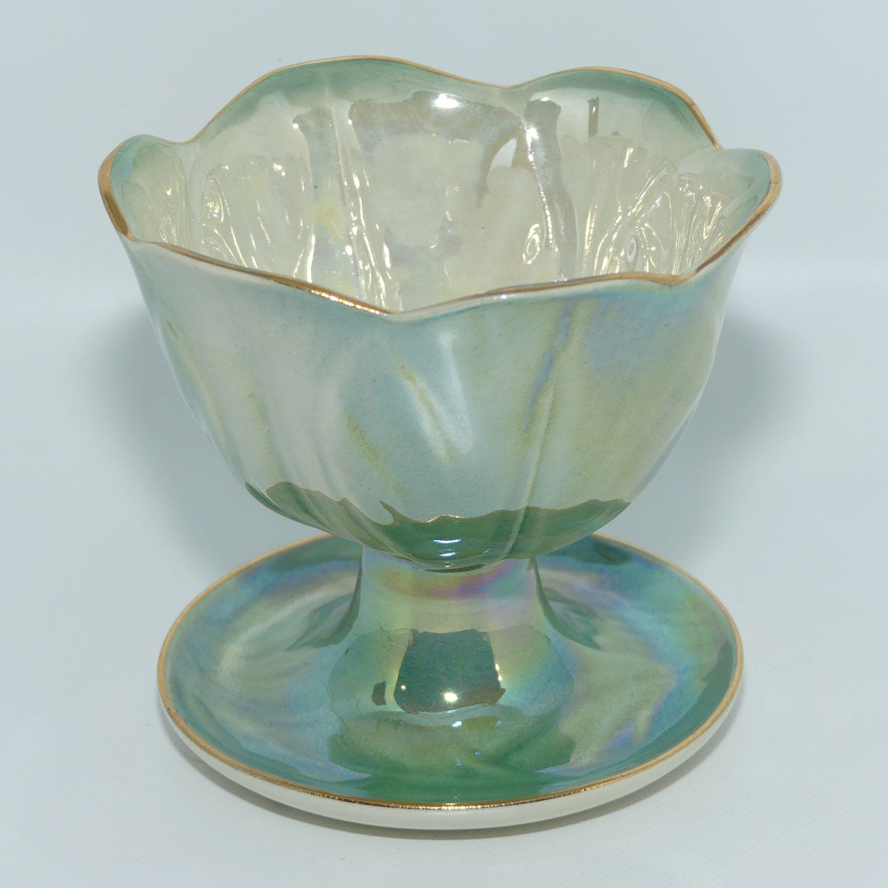 Wembley Pottery | Harlequin Lustre Comport | Mint Green