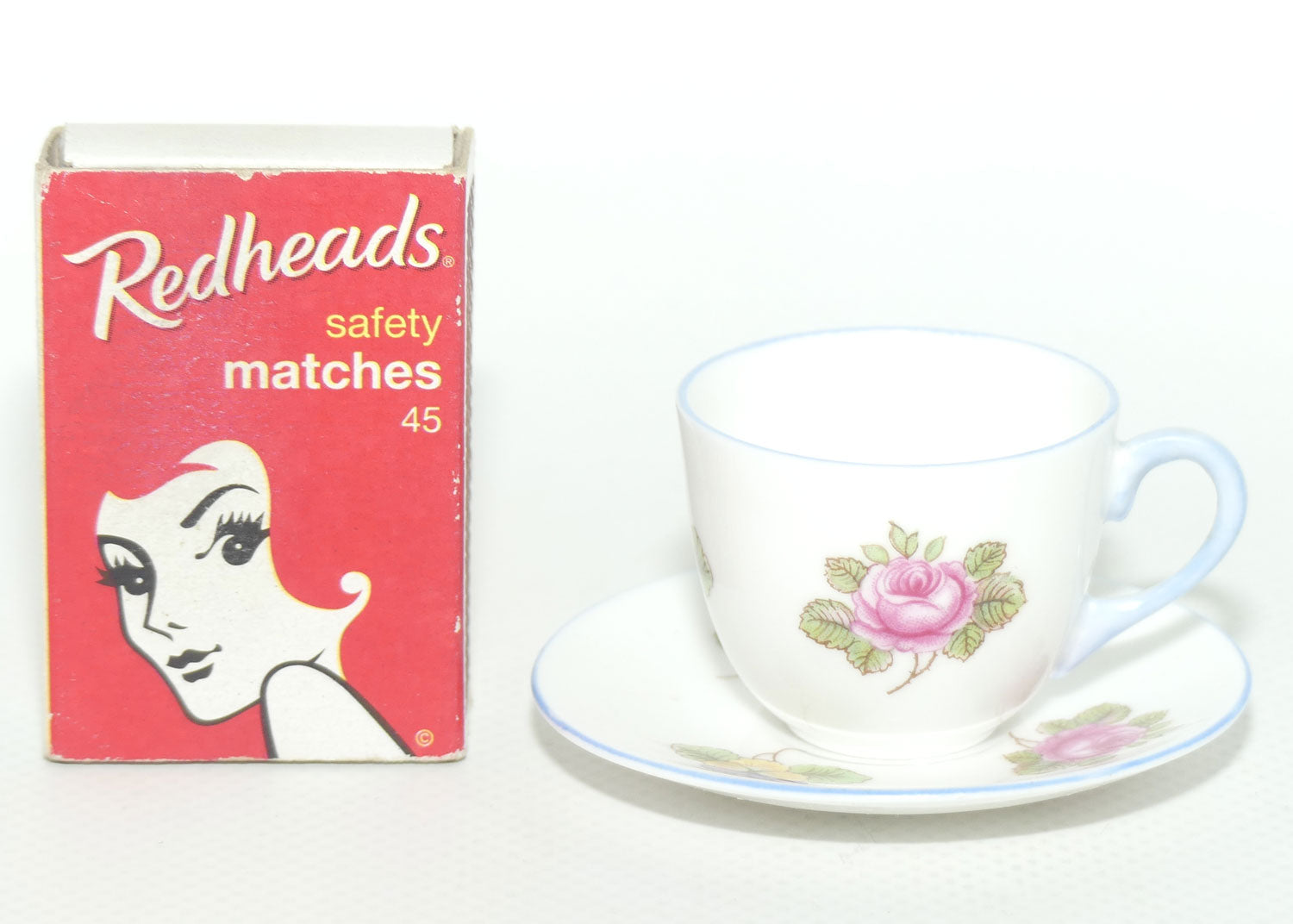 Shelley Westminster shape miniature Rose, Pansy & Forget me Not duo